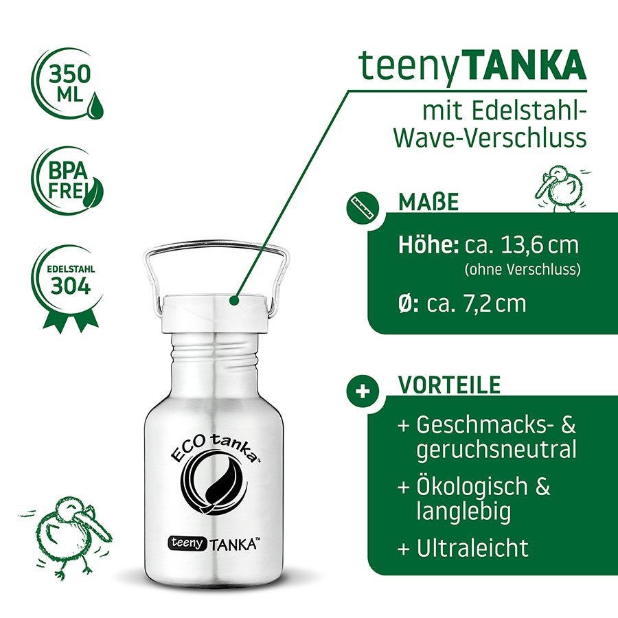 ECOtanka-teenyTANKA-350ml-Edelstahl-Trinkflasche-silber-mit-Wave-Edelstahl-Flachverschluss-mit-Tragegriff Alternativen Text bearbeiten