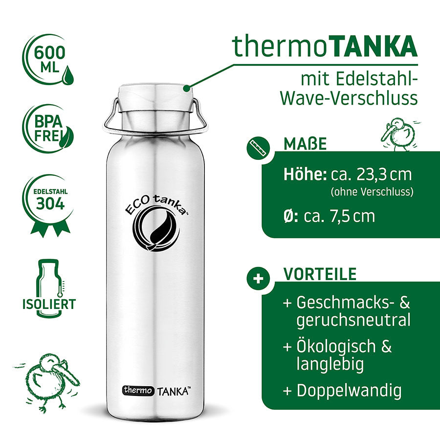 ECOtanka-thermoTANKA-600ml-isolierende-doppelwandige-Edelstahl-Thermo-Trinkflasche-silber-mit-Wave-Edelstahl-Flachverschluss-mit-Tragegriff Alternativen Text bearbeiten