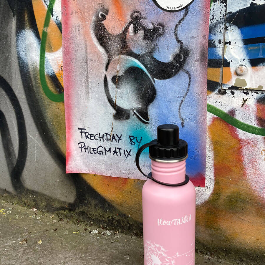 ECOtanka-flowTANKA-800ml-limitierte-Sonderedition-Edelstahl-Trinkflasche-rosa-mit-handgezeichneter-Pusteblume-und-Sport-Verschluss-2-teilig-mit-Staubkäppchen-schwarz-PP5-Polypropylen