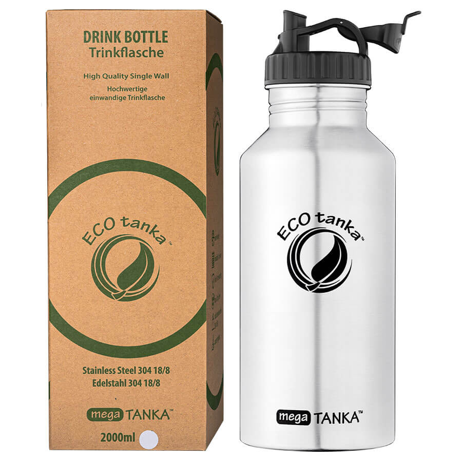 ECOtanka-megaTANKA-2000ml-Edelstahl-Trinkflasche-silber-mit-Poly-Loop-Verschluss-schwarz-PP5-Polypropylen