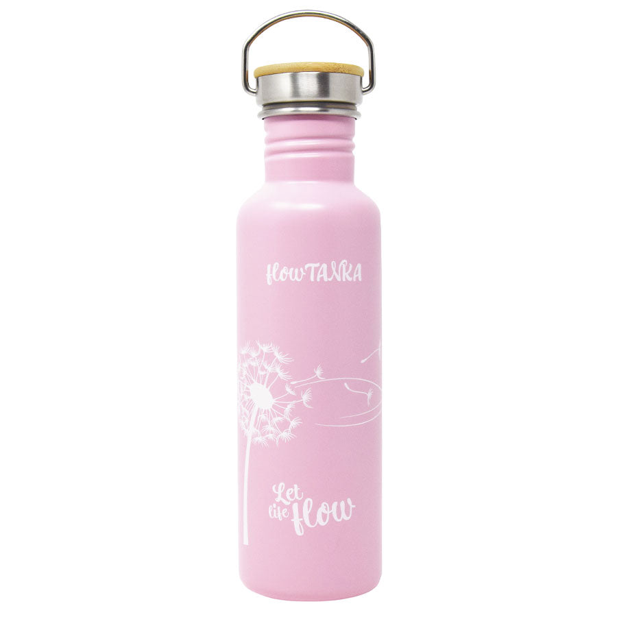 ECOtanka-flowTANKA-800ml-limitierte-Sonderedition-Edelstahl-Trinkflasche-rosa-mit-handgezeichneter-Pusteblume-und-Edelstahl-Fachverschluss-mit-Bambusplättchen-aus-nachhaltigem-Anbau-und-Tragegriff