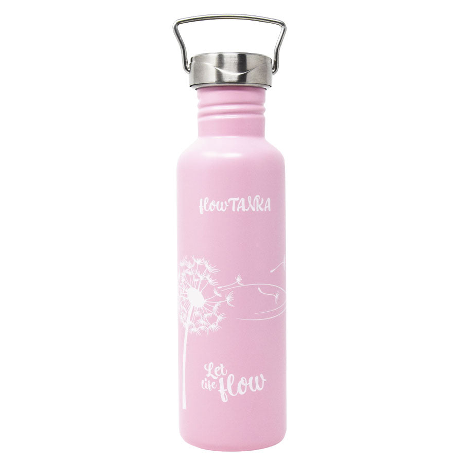 ECOtanka-flowTANKA-800ml-limitierte-Sonderedition-Edelstahl-Trinkflasche-rosa-mit-handgezeichneter-Pusteblume-und-Wave-Edelstahl-Flachverschluss-mit-Tragegriff