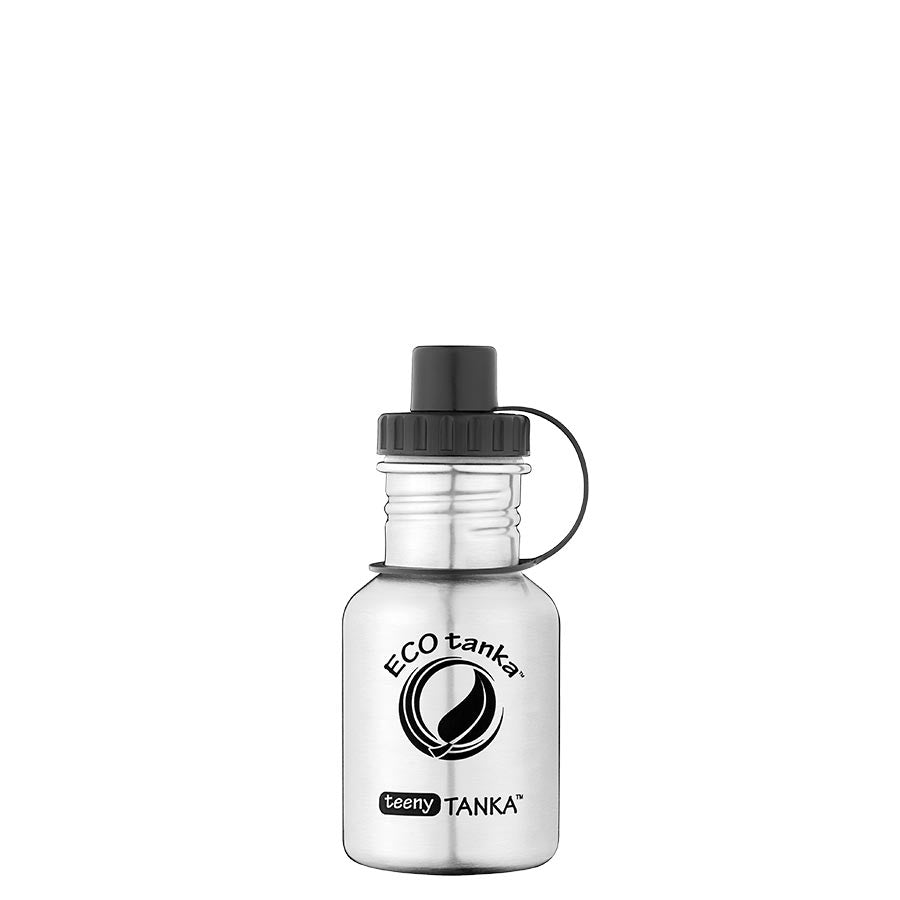 ECOtanka-teenyTANKA-350ml-Edelstahl-Trinkflasche-silber-mit-Sport-Verschluss-2-teilig-mit-Staubkäppchen-schwarz-PP5-Polypropylen