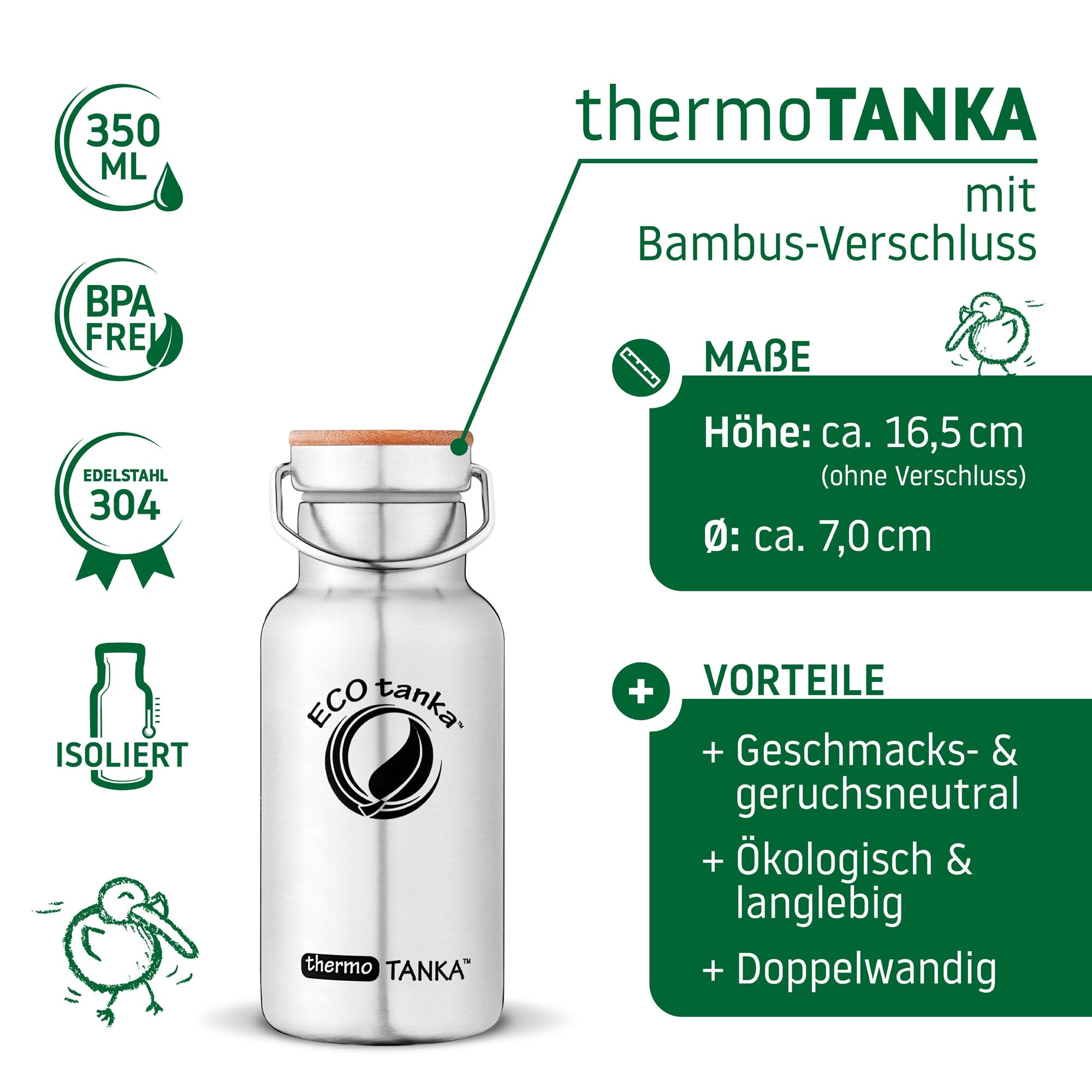 ECOtanka-thermoTANKA-350ml-isolierende-doppelwandige-Edelstahl-Thermo-Trinkflasche-silber-mit-Edelstahl-Fachverschluss-mit-Bambusplättchen-aus-nachhaltigem-Anbau-und-Tragegriff