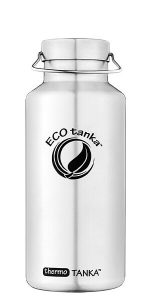 Produktbild der 2,0l thermoTANKA, Isolierflasche aus Edelstahl von ECOtanka mit Edel-Verschluss und einem silbernen Tragebügel, perfekte Trinkflasche für Wanderungen